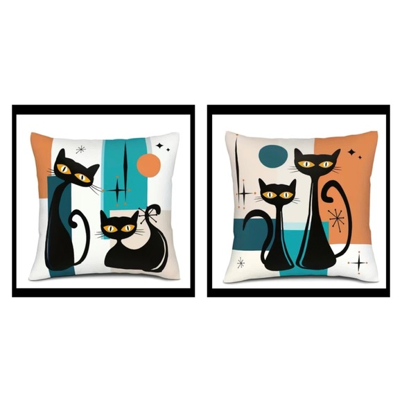 Other - Mid-Century Modern Black Cats Pillow COVERS Colorful One Sided Geometric Decor